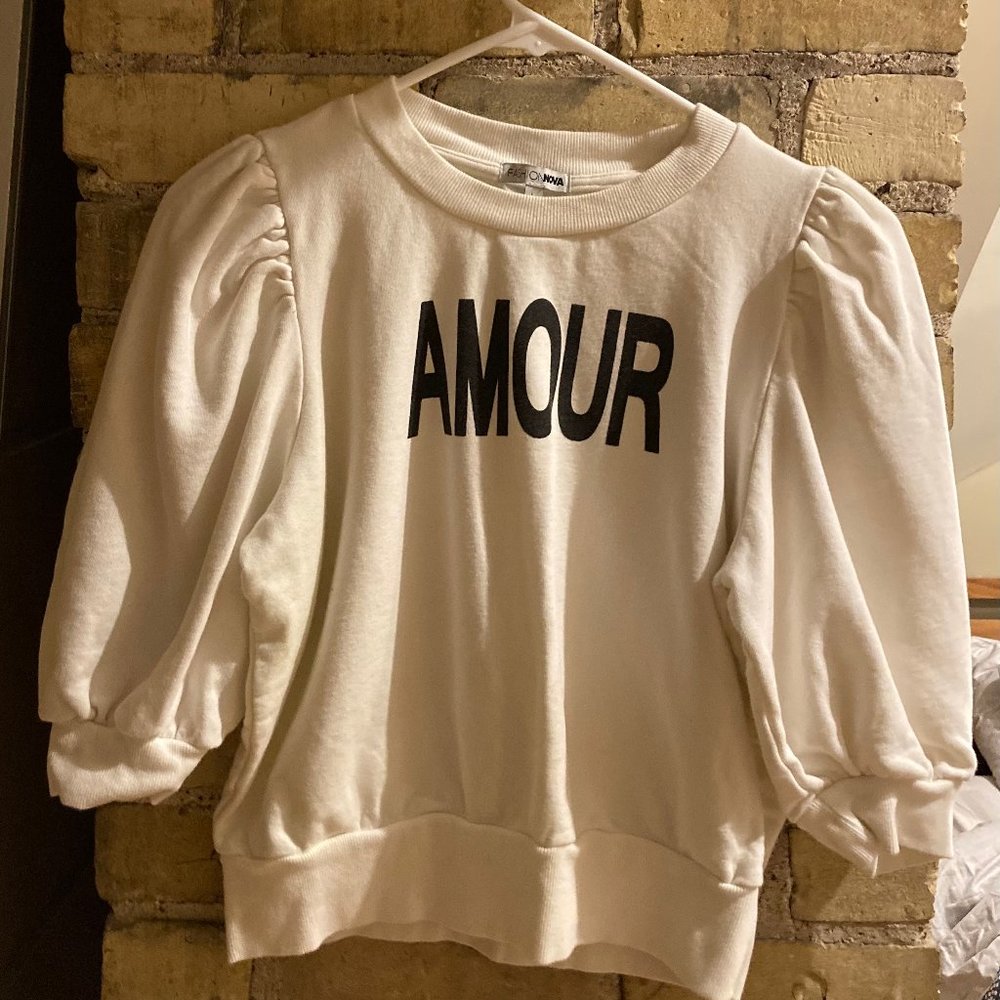 Ivory "amour" puff sleeve crew neck cotton sweatshirt